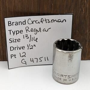 Craftsman Shallow Socket 13/16 1/2" Drive 12 Point G Series 47511